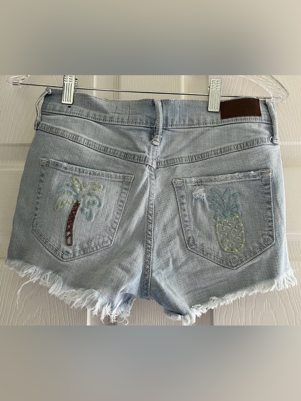 Hollister Light Wash Denim Womens Shorts with Embroidered Pineapple & Palm Tree